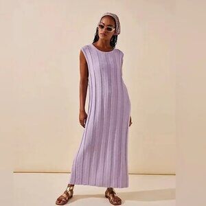 Free People Beach Womens Small Theo Sweater Sleeveless Lavender Knit Dress Maxi